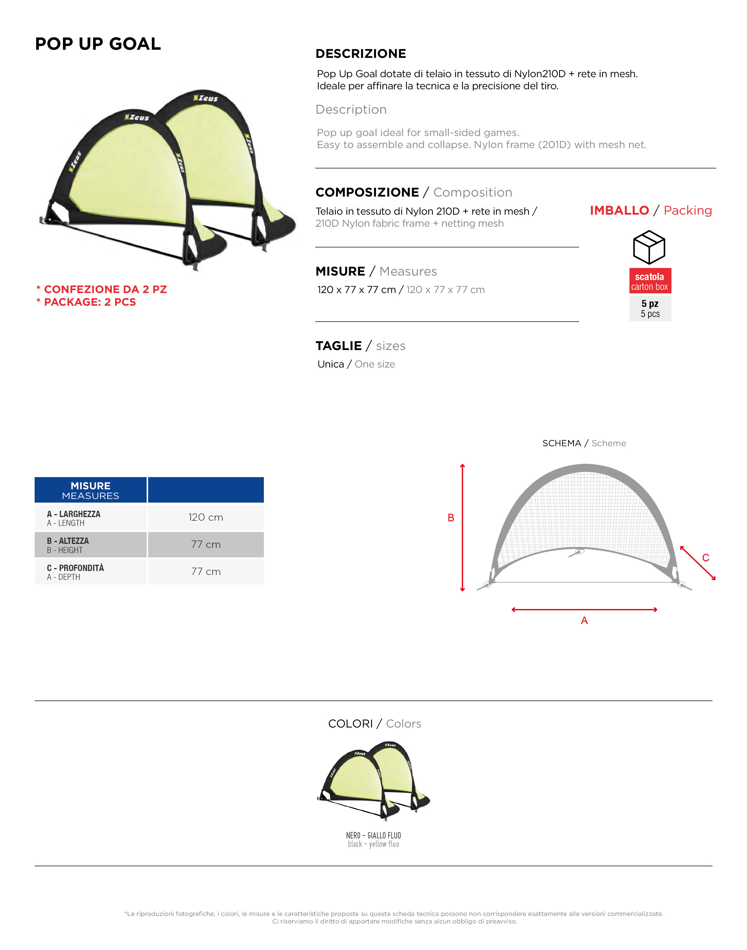 Scheda tecnica – POP UP GOAL