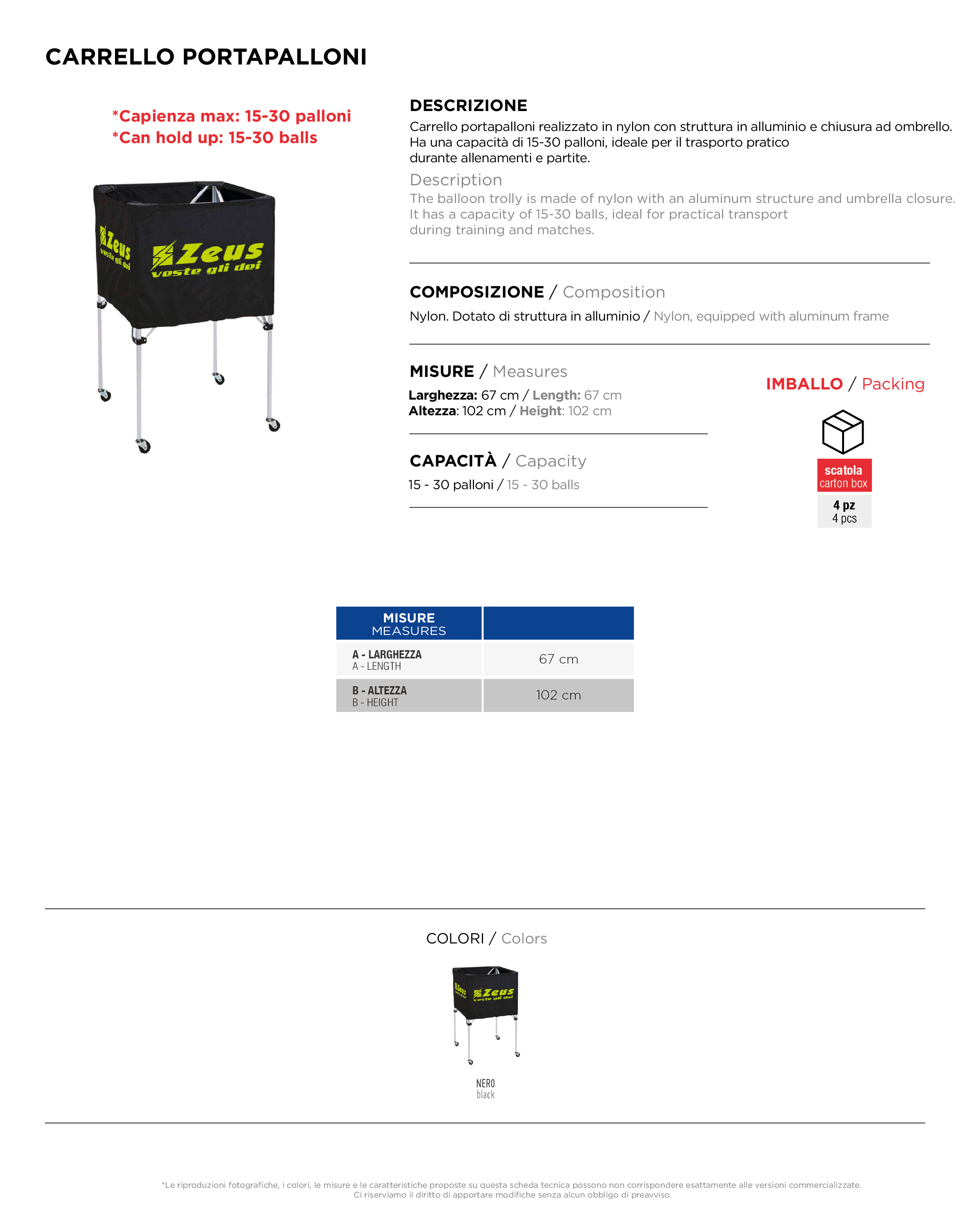 Scheda tecnica – CARRELLO PORTAPALLONI