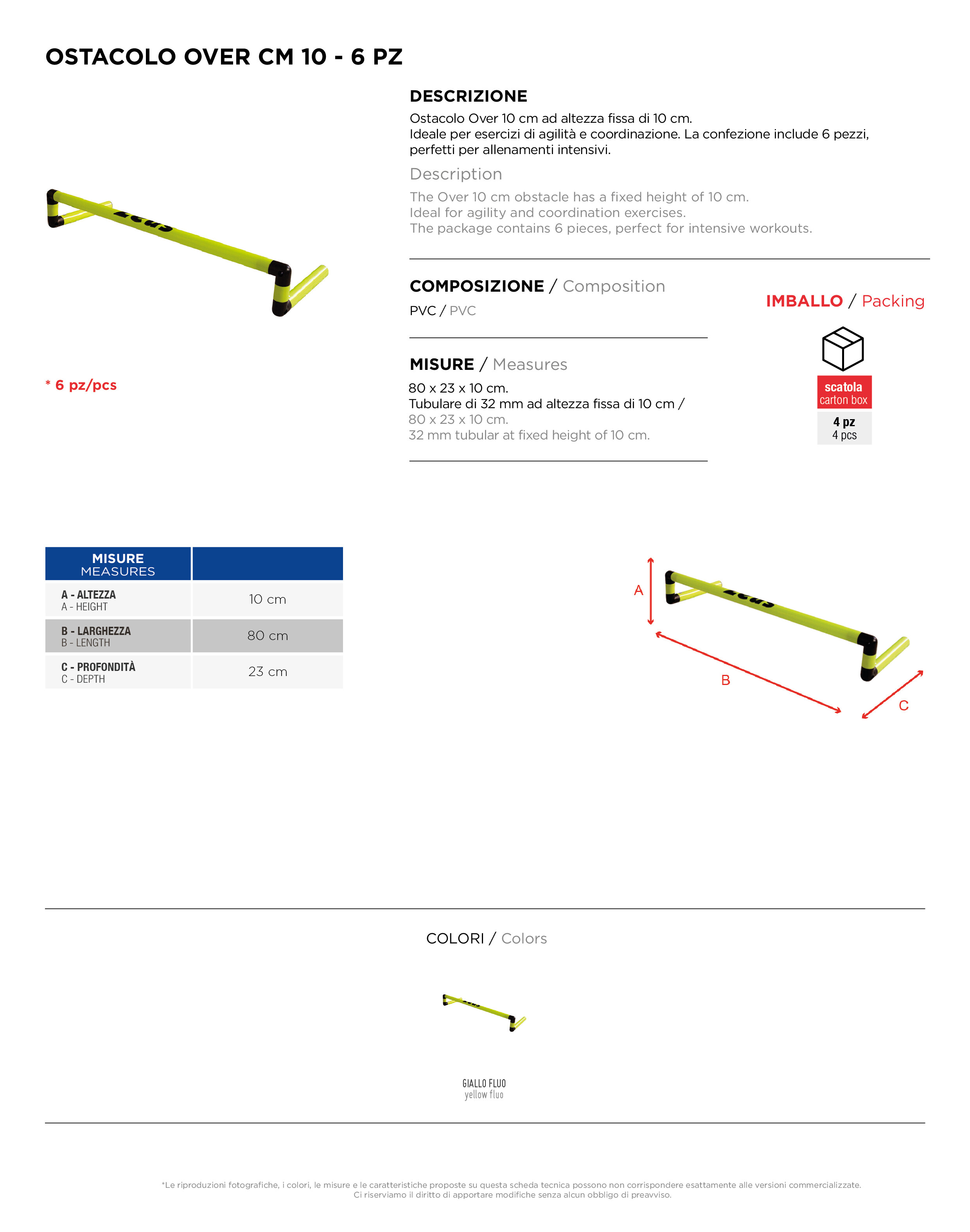Scheda tecnica – OSTACOLO OVER CM 10 - 6 PZ