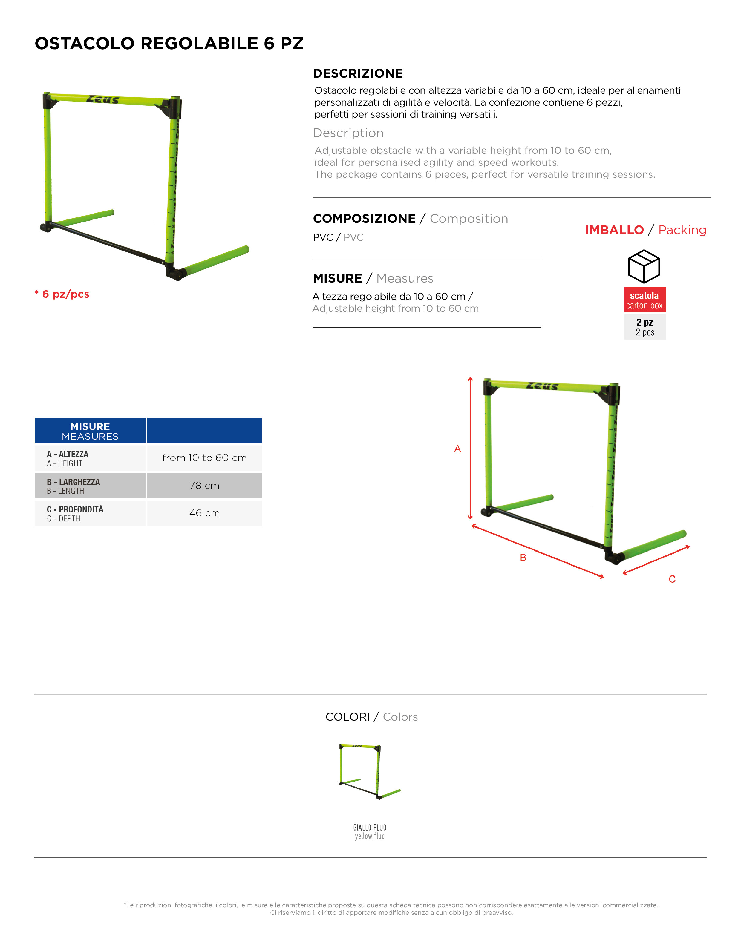 Scheda tecnica – OSTACOLO REGOLABILI 6 PZ