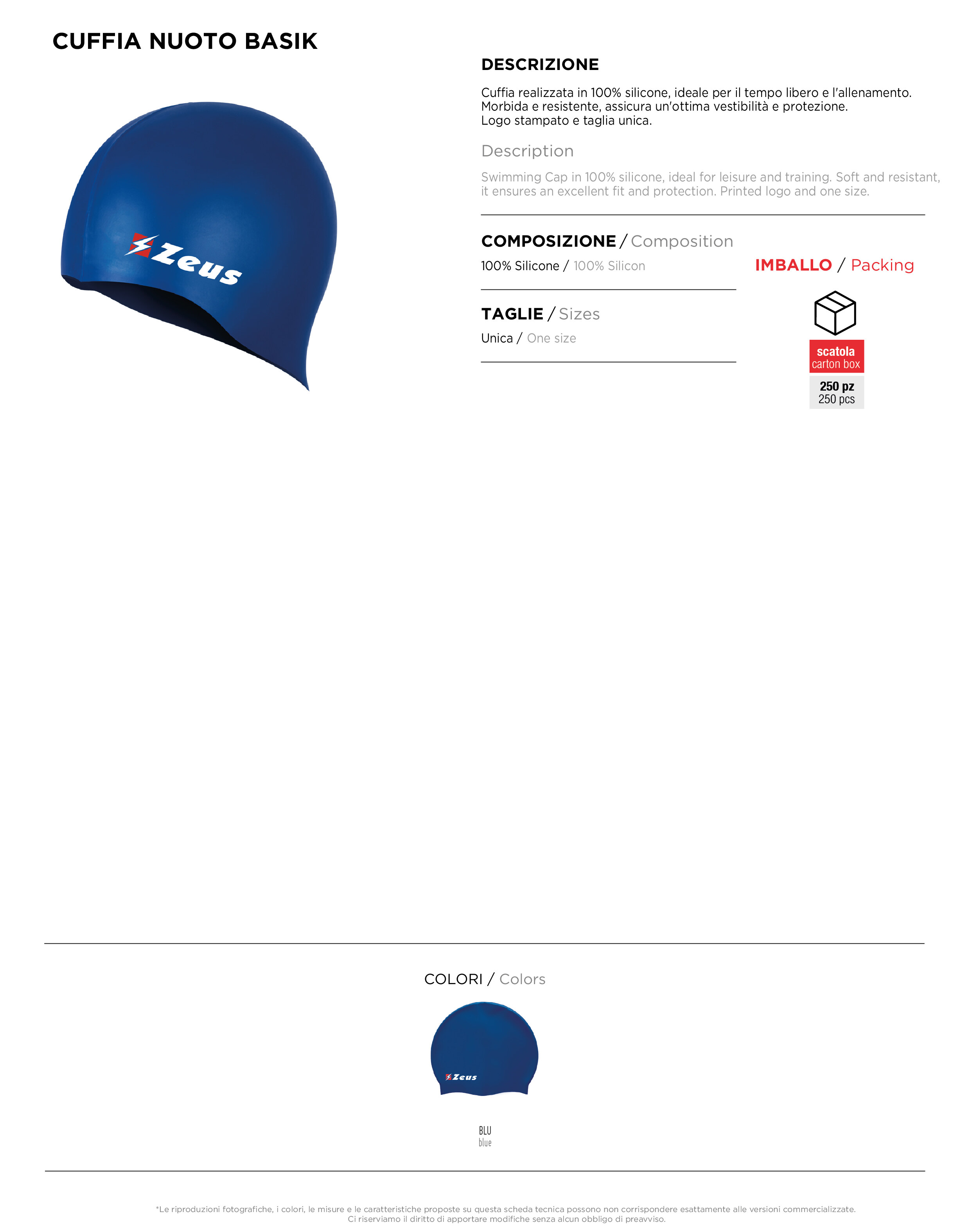 Scheda tecnica – Cuffia Nuoto Basik