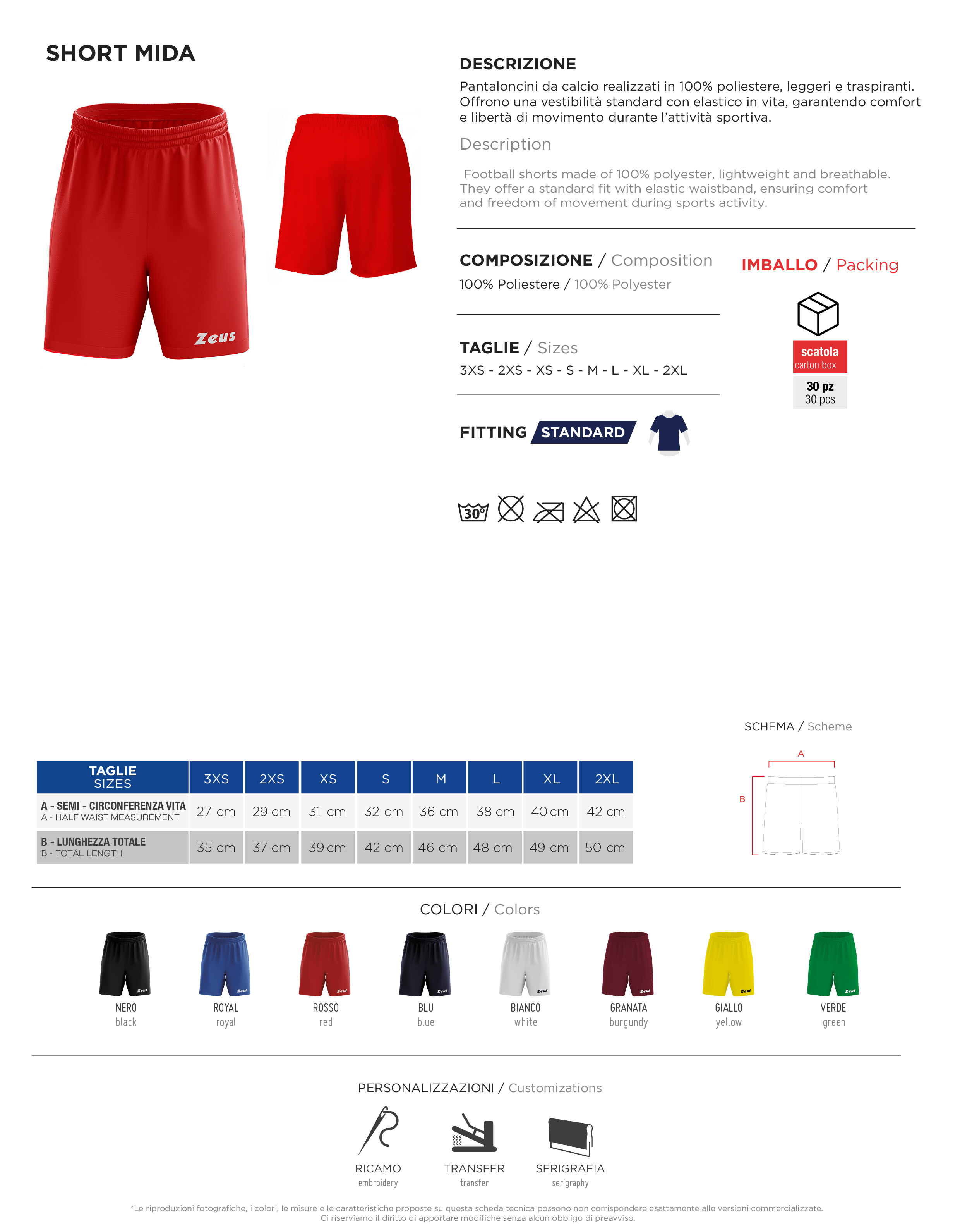 Scheda tecnica – SHORT MIDA